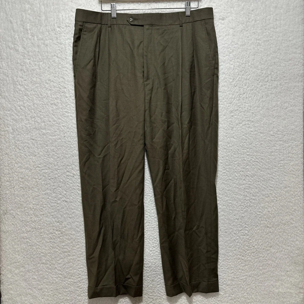 H. Stockton Comfort EZE Super 120's Wool 90s Flat‎ Cuffed Dress Pants Size 38